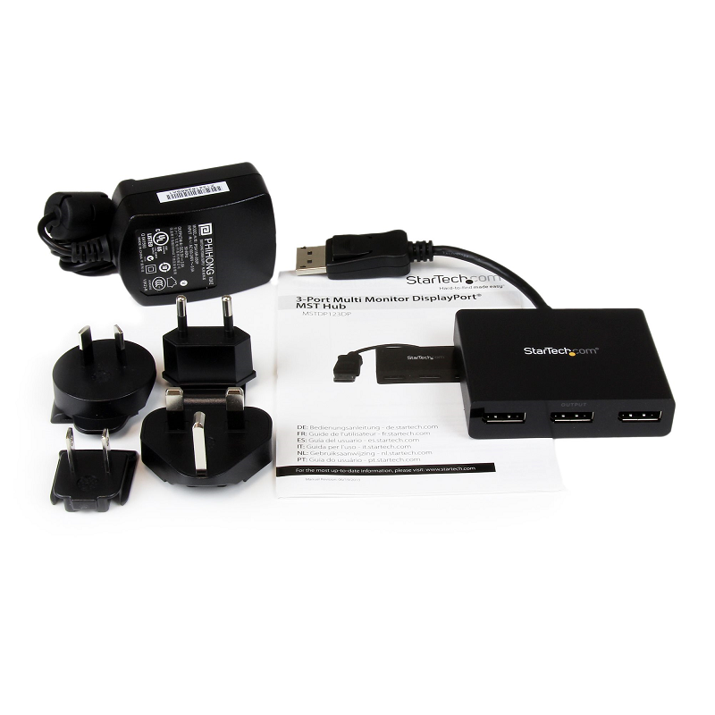 StarTech MSTDP123DP 3-Port Multi Monitor Adapter - DP 1.2 MST Hub - Dual 4K 30Hz & 1080p